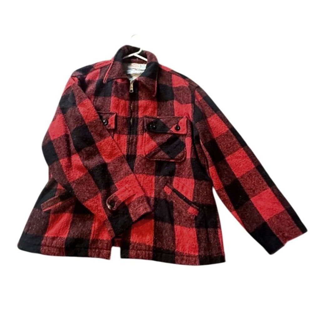 Vintage Roomy Richard Red Plaid Heavy Wool Flannel Sz XL Button Up Distressed